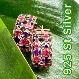 NWT MIA FIARE 925 ST SILVER & ENAMEL PERFORATED HOOPS EARRINGS